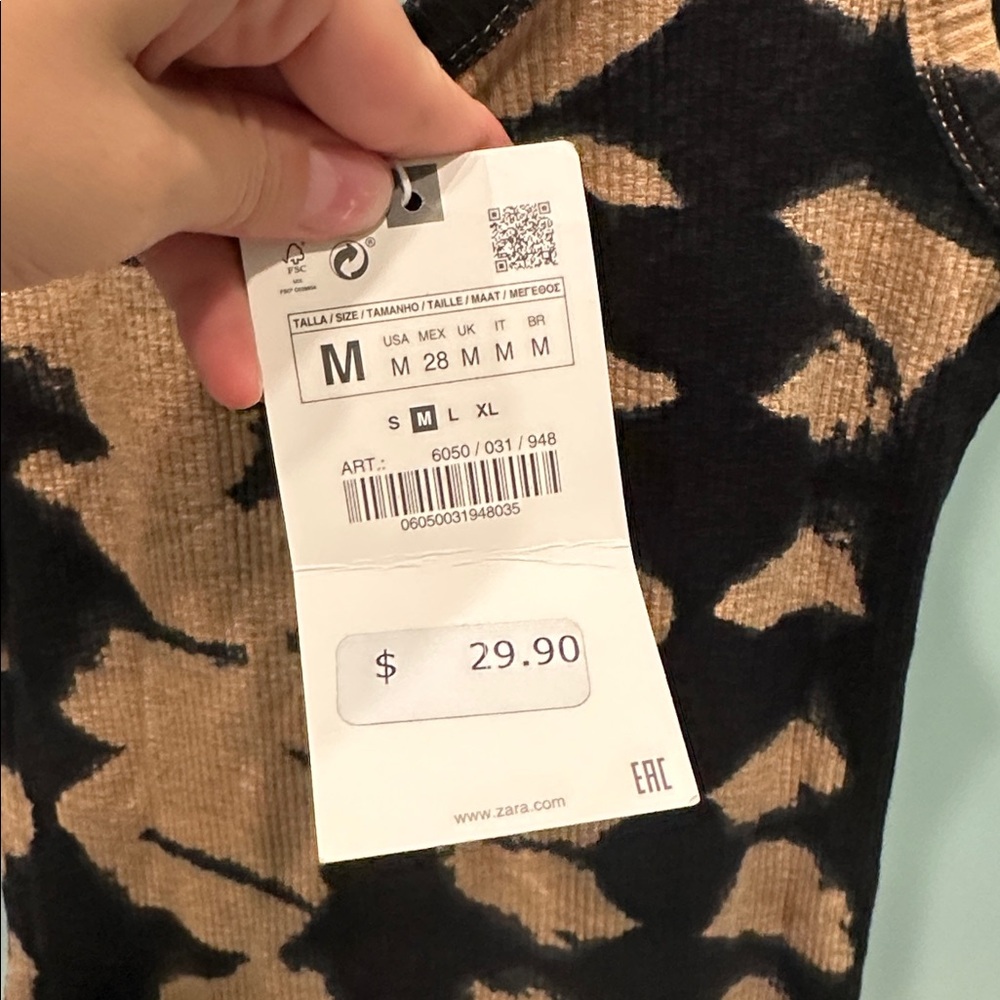 NWT Zara Black and Tan Patterned Midi Dress - Picture 3 of 4
